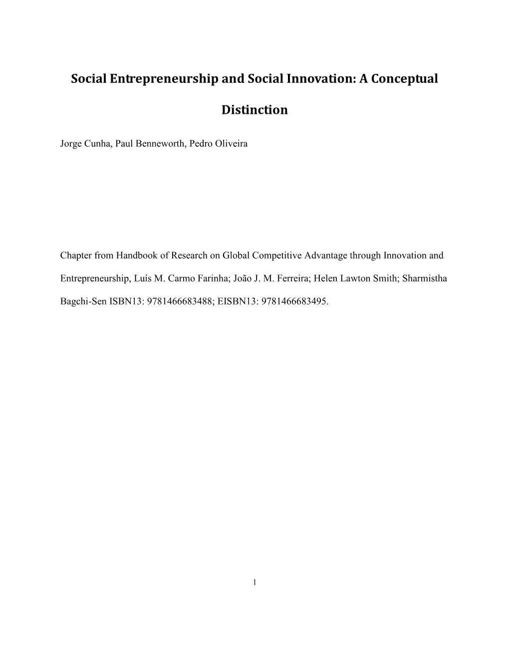Social Entrepreneurship and Social Innovation: a Conceptual Distinction