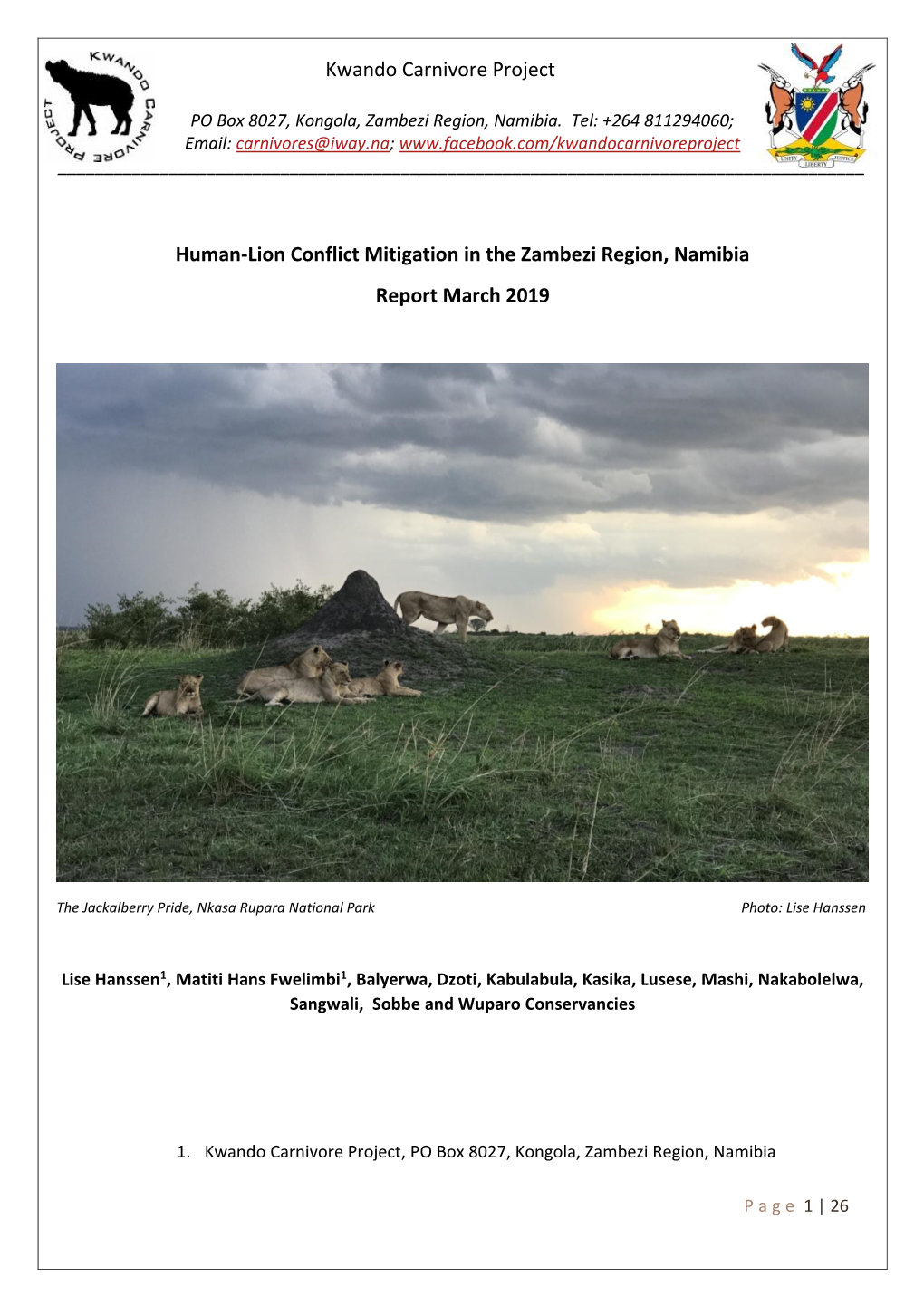 Kwando Carnivore Project Human-Lion Conflict Mitigation In