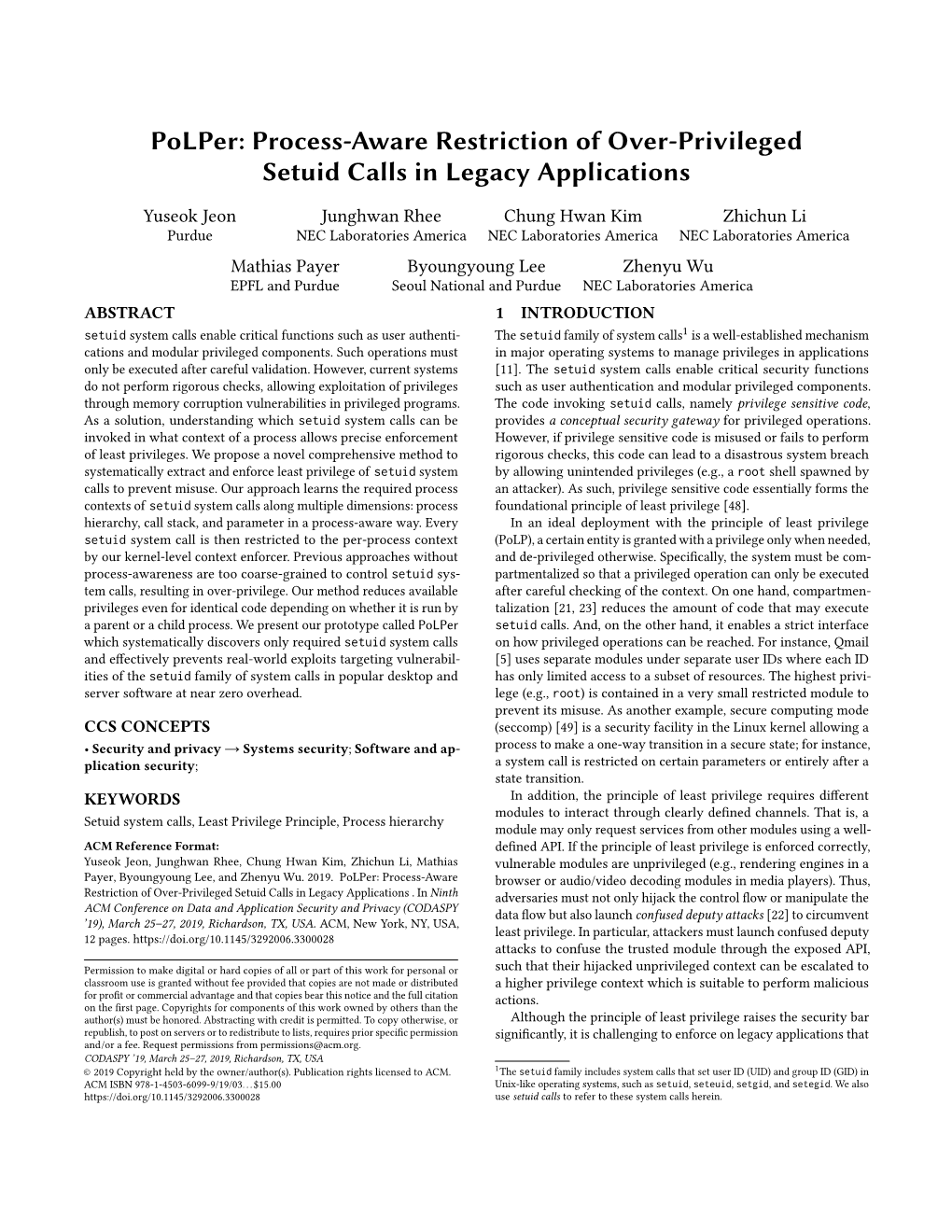 Polper: Process-Aware Restriction of Over-Privileged Setuid Calls in Legacy Applications