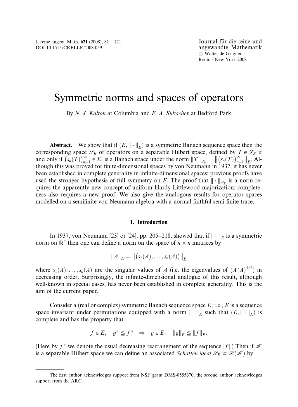 Symmetric Norms and Spaces of Operators