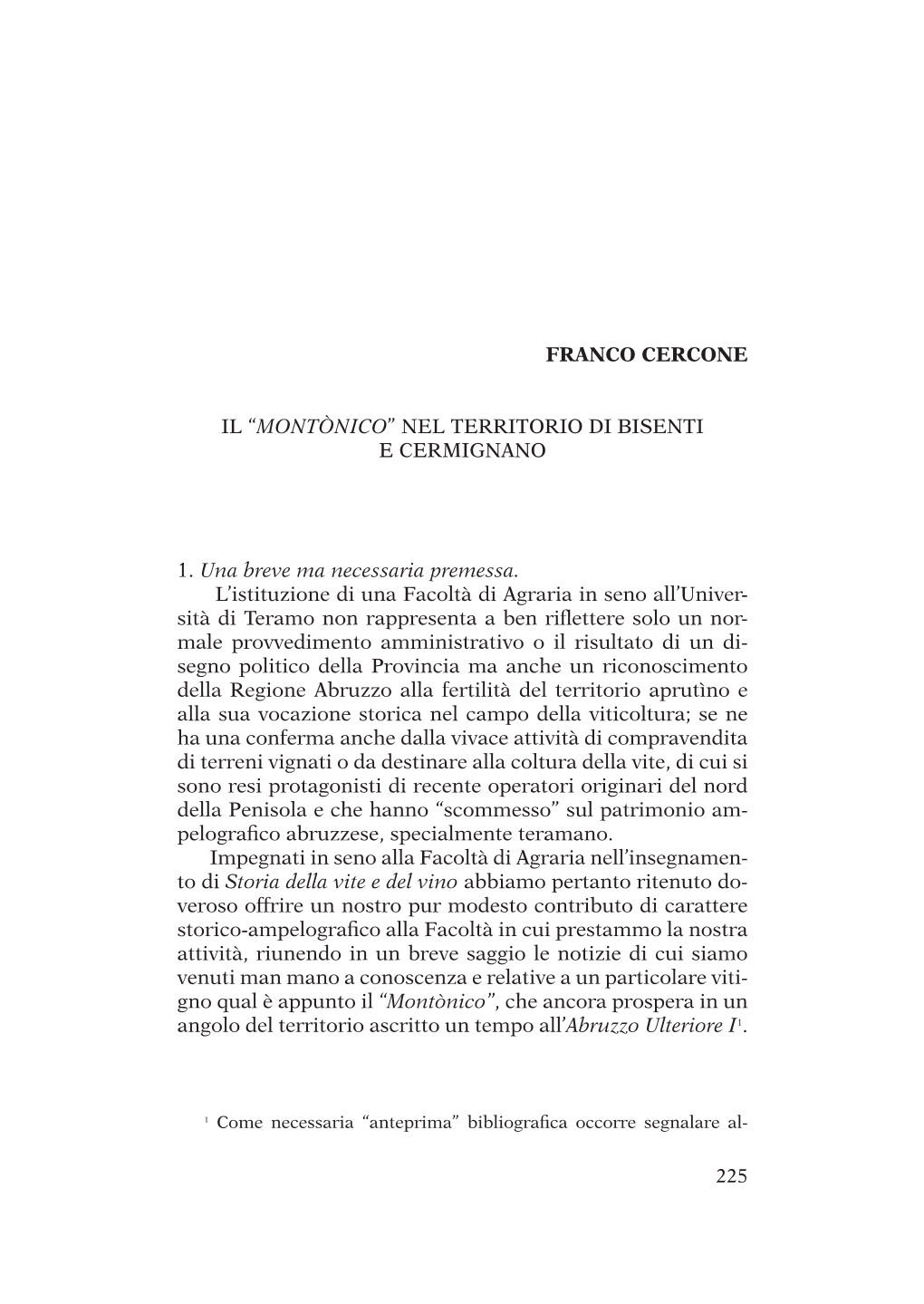 225 FRANCO CERCONE Il “Montònico” Nel Territorio Di Bisenti