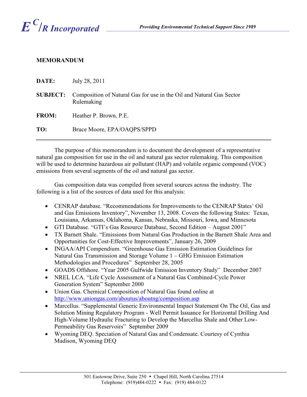 Representative Gas Composition for Pneumatic Controllers, Equipment Leaks, and Compressors