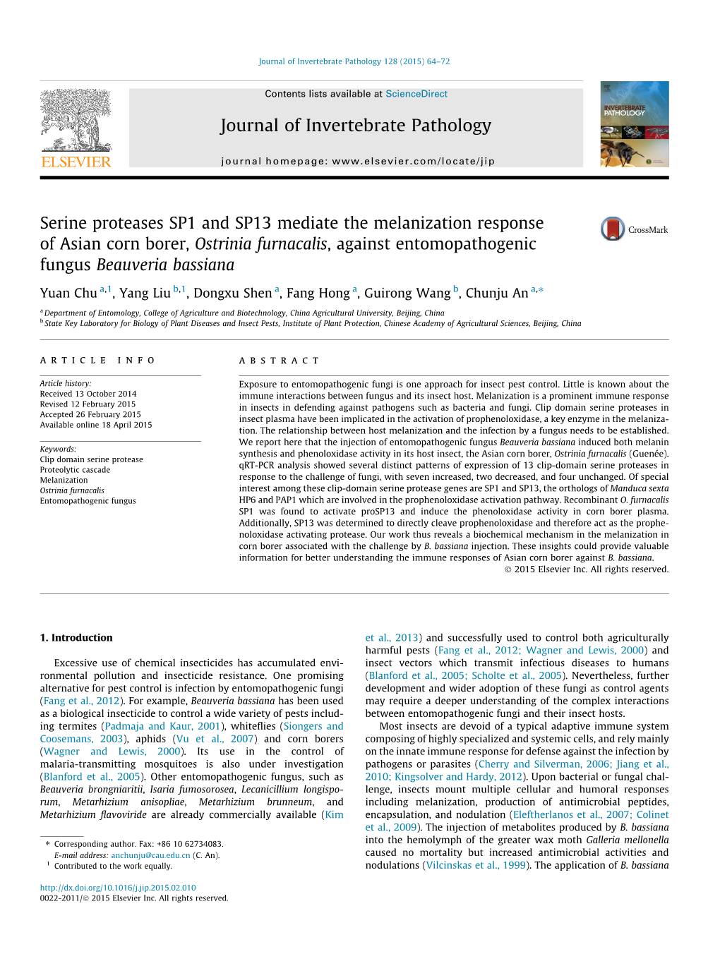 Serine Proteases SP1 and SP13 Mediate the Melanization Response