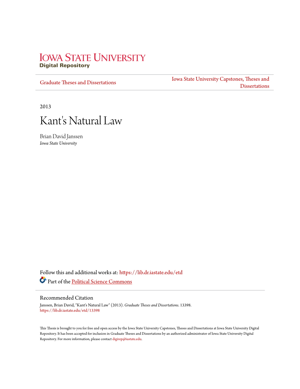 Kant's Natural Law Brian David Janssen Iowa State University