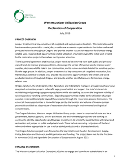 Western Juniper Utilization Group Declaration of Cooperation July, 2013