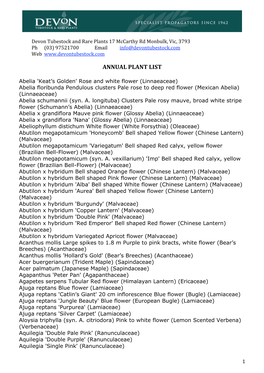 Annual Plant List