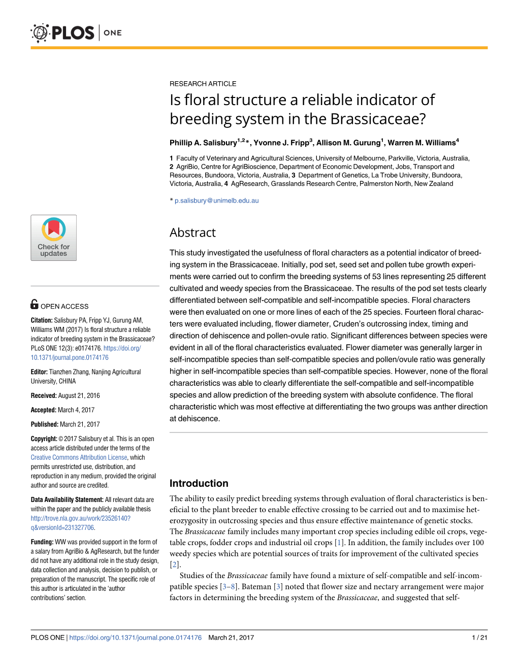 Is Floral Structure a Reliable Indicator of Breeding System in the Brassicaceae?