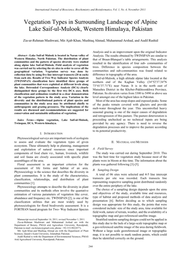 Vegetation Types in Surrounding Landscape of Alpine Lake Saif-Ul-Mulook, Western Himalaya, Pakistan
