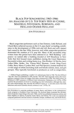 BLACK POP SONGWRITING 1963-1966: an Analysis of U.S. Top Forty Hits by Cooke, Mayfield, Stevenson, Robinson, and Holland-Dozier-Holland