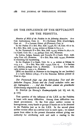 William Emery Barnes [1859-1939], "On the Influences of the Septuagint