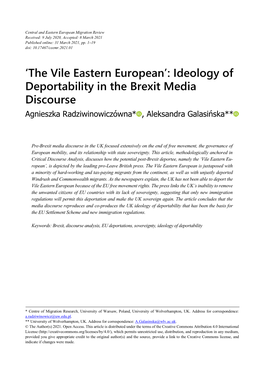 'The Vile Eastern European': Ideology of Deportability in the Brexit Media