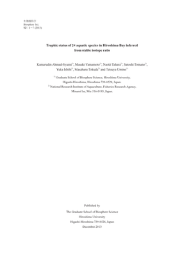 Trophic Status of 24 Aquatic Species in Hiroshima Bay Inferred from Stable Isotope Ratio