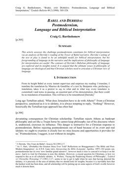 BABEL and DERRIDA: Postmodernism, Language and Biblical Interpretation,” Tyndale Bulletin 49.2 (1998): 305-328