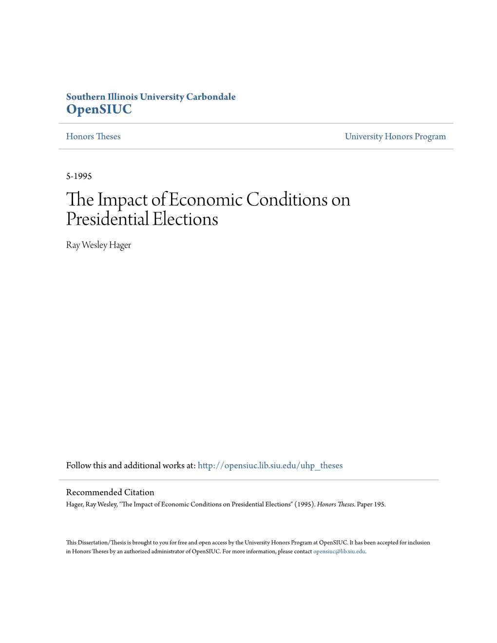 The Impact of Economic Conditions on Presidential Elections