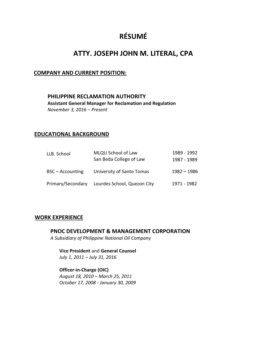 Résumé Atty. Joseph John M. Literal