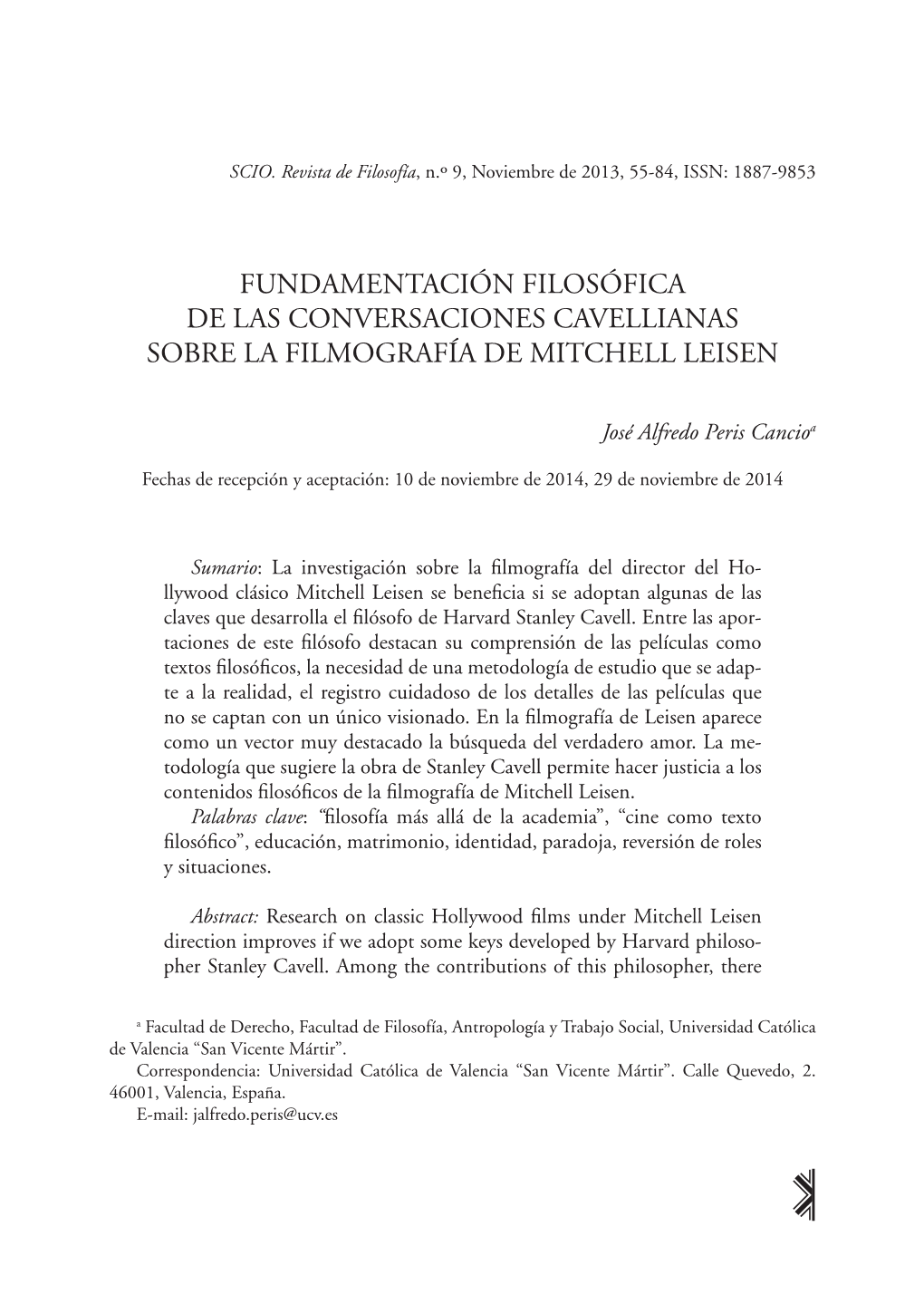 Fundamentación Filosófica De Las Conversaciones Cavellianas Sobre La Filmografía De Mitchell Leisen