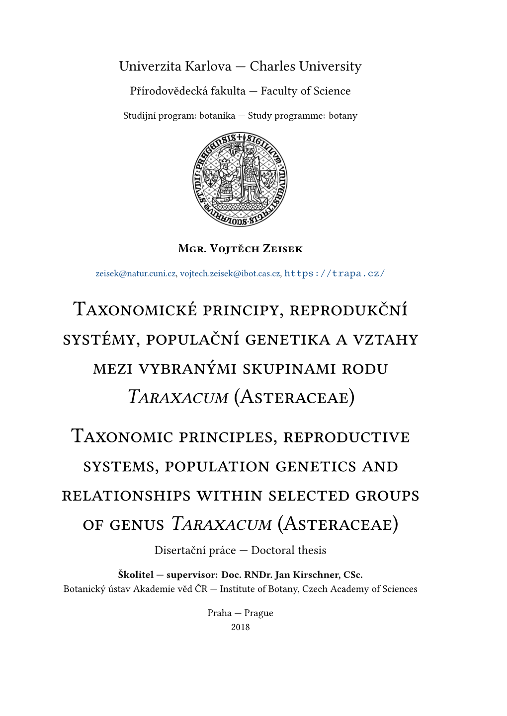 Taxonomic Principles, Reproductive Systems, Population Genetics And