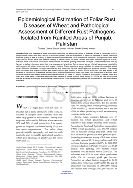 Epidemiological Estimation of Foliar Rust Diseases of Wheat And