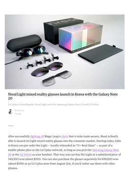 Nreal Light Mixed Reality Glasses Launch in Korea with the Galaxy Note 20