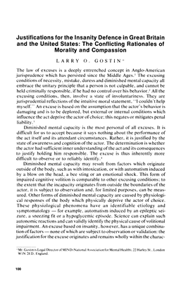 Justifications for the Insanity Defence in Great Britain and the United States: the Conflicting Rationales of Morality and Compassion