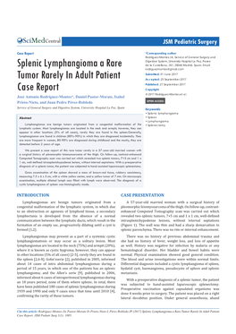 Splenic Lymphangioma a Rare Tumor Rarely in Adult Patient Case Report