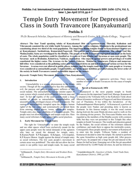 Temple Entry Movement for Depressed Class in South Travancore [Kanyakumari] Prathika
