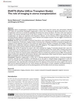The Role of Imaging in Uterus Transplantation 10.1177/2050312119875607 Journals.Sagepub.Com/Home/Smo
