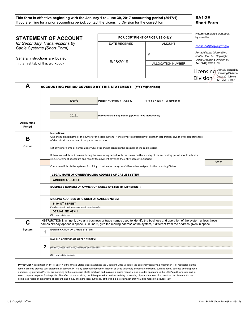 Licensing Division for the Correct Form