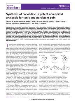 Synthesis of Conolidine, a Potent Non-Opioid Analgesic for Tonic and Persistent Pain Michael A