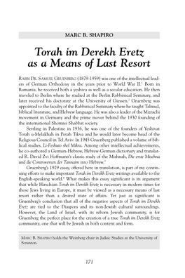 Torah Im Derekh Eretz As a Means of Last Resort