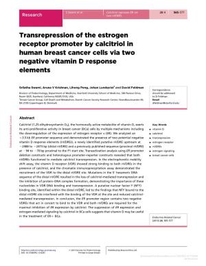 Transrepression of the Estrogen Receptor Promoter by Calcitriol in Human Breast Cancer Cells Via Two Negative Vitamin D Response Elements