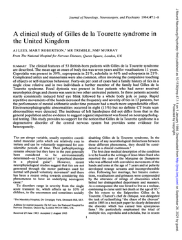A-Clinical Study of Gilles De La Tourette Syndrome in the United Kingdom