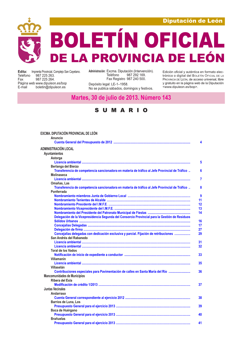 Boletín Oficial De La Provincia De León