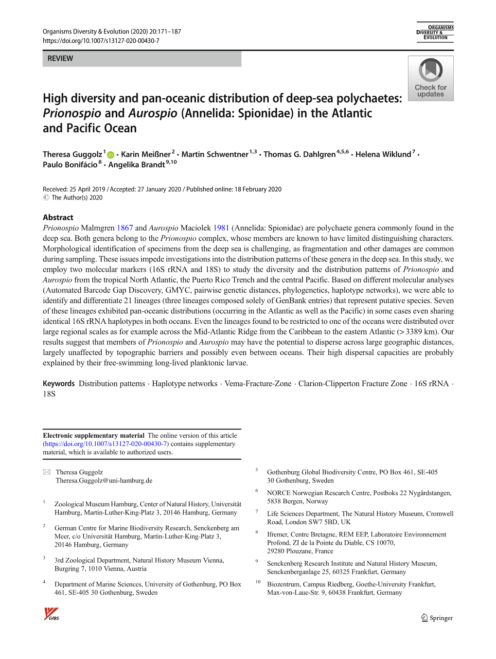 High Diversity and Pan-Oceanic Distribution of Deep-Sea Polychaetes: Prionospio and Aurospio (Annelida: Spionidae) in the Atlantic and Pacific Ocean