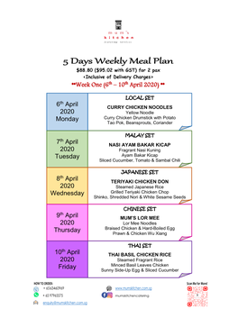 5 Days Weekly Meal Plan