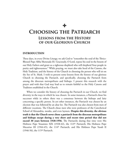 Choosing the Patriarch Lessons from the History of Our Glorious Church