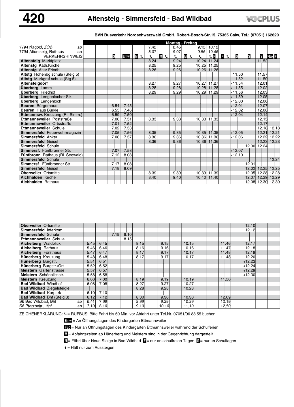 Fahrplan Altensteig