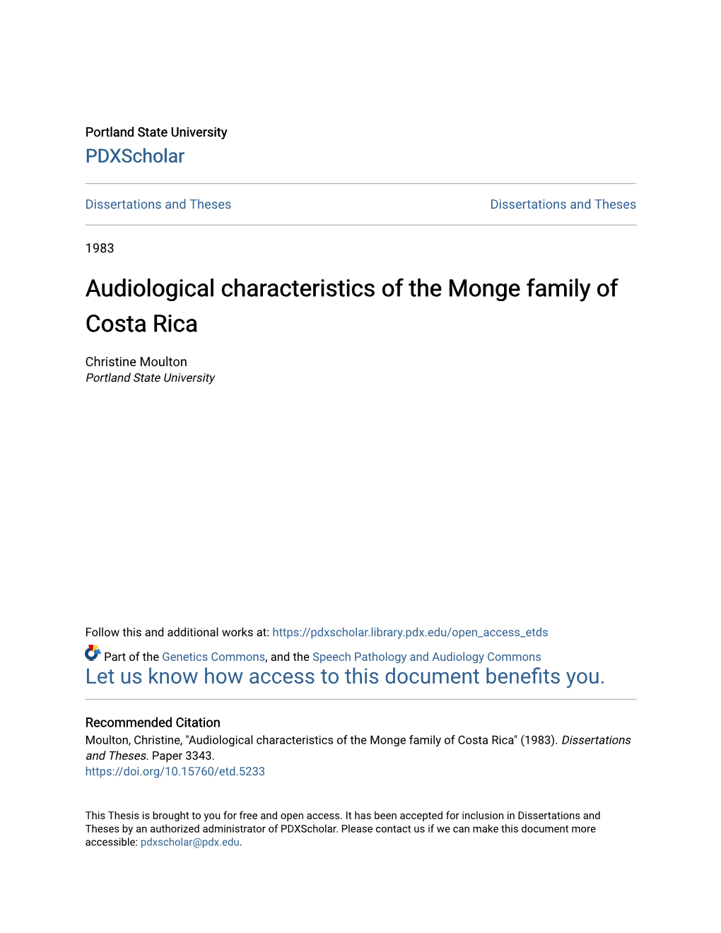 Audiological Characteristics of the Monge Family of Costa Rica