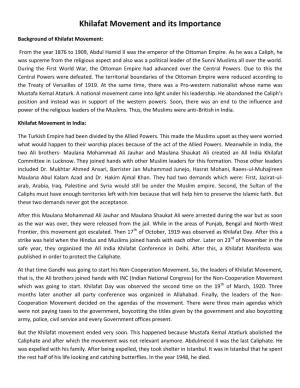 Khilafat Movement and Its Importance