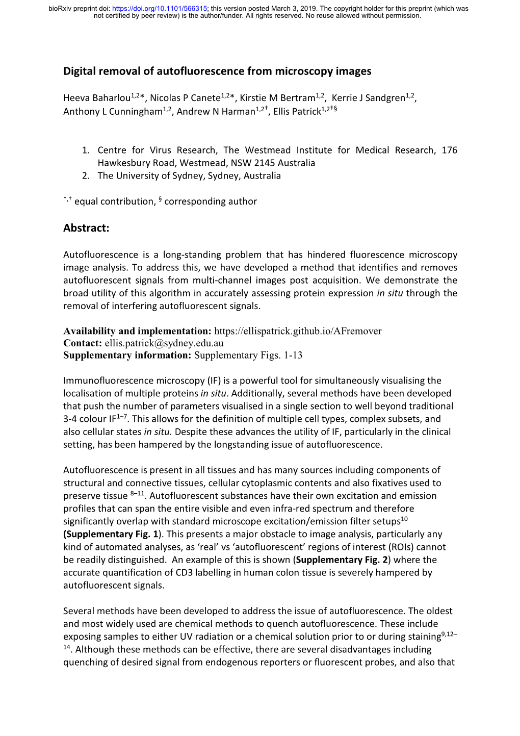 Digital Removal of Autofluorescence from Microscopy Images Abstract