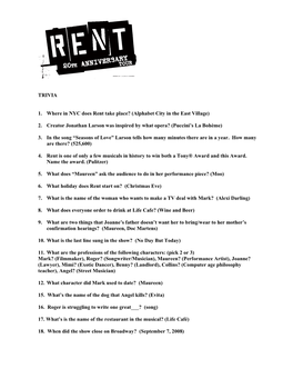 TRIVIA 1. Where in NYC Does Rent Take Place?