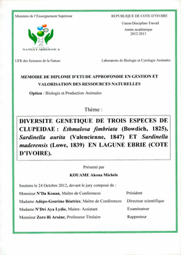 DIVERSITE GENETIQUE DE TROIS ESPECES DE Sardine/La Aurita