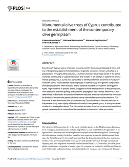 Monumental Olive Trees of Cyprus Contributed to the Establishment of the Contemporary Olive Germplasm