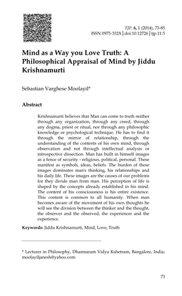A Philosophical Appraisal of Mind by Jiddu Krishnamurti