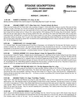 January 2007 Episode Descriptions
