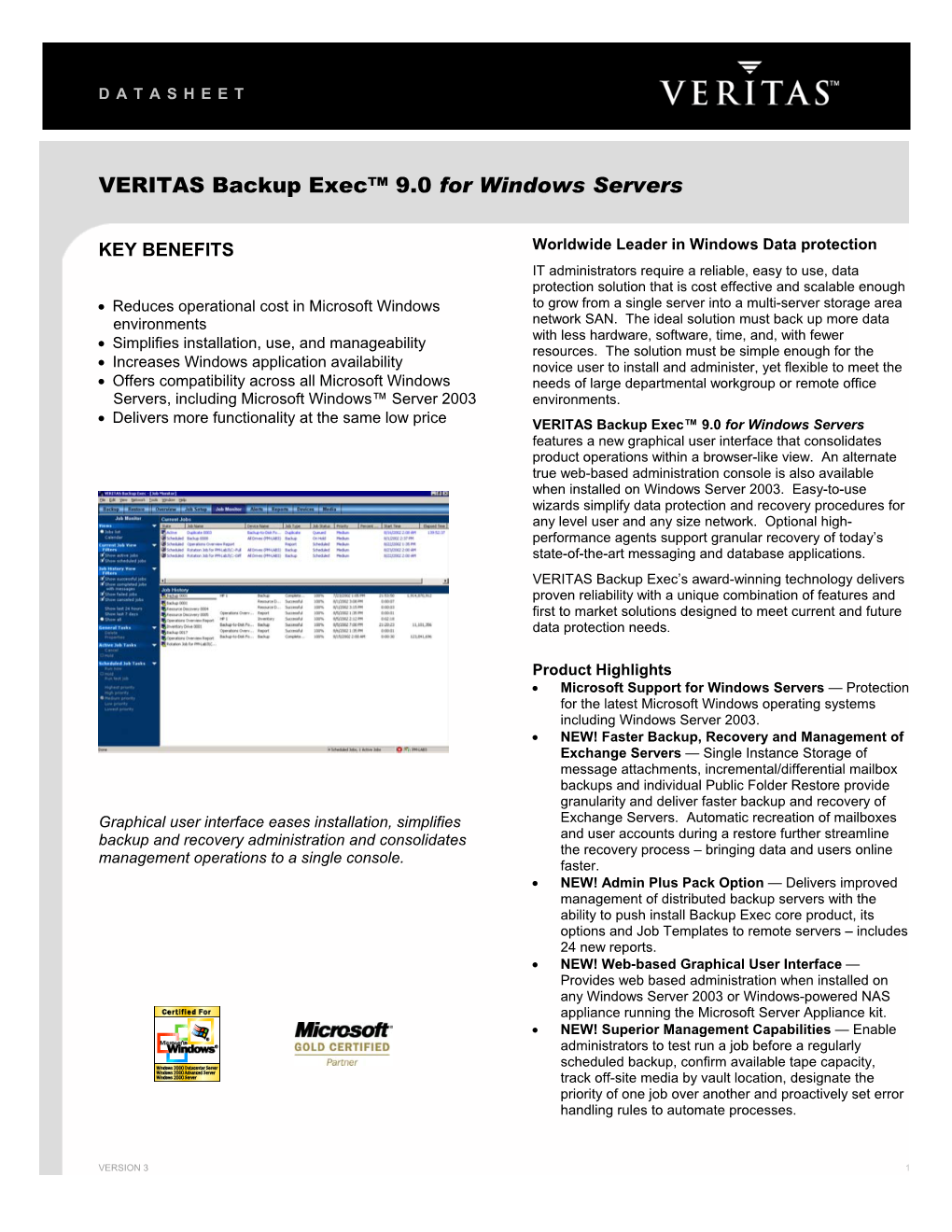 VERITAS Backup Exec™ 9.0 for Windows Servers
