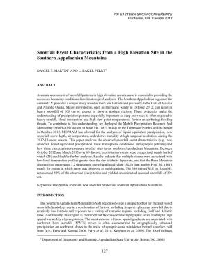11 D.T. Martin, L.B. Perry. Snowfall Event Characteristics from a High