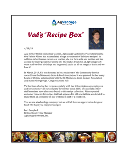 Val's “Recipe Box”