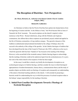 The Reception of Doctrine: New Perspectives