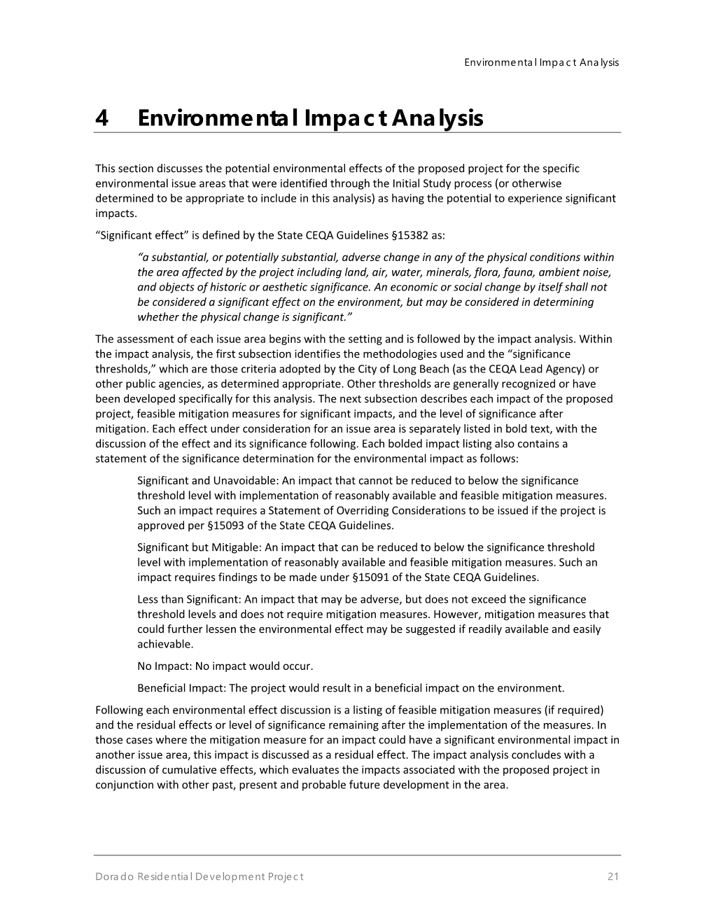 4 Environmental Impact Analysis